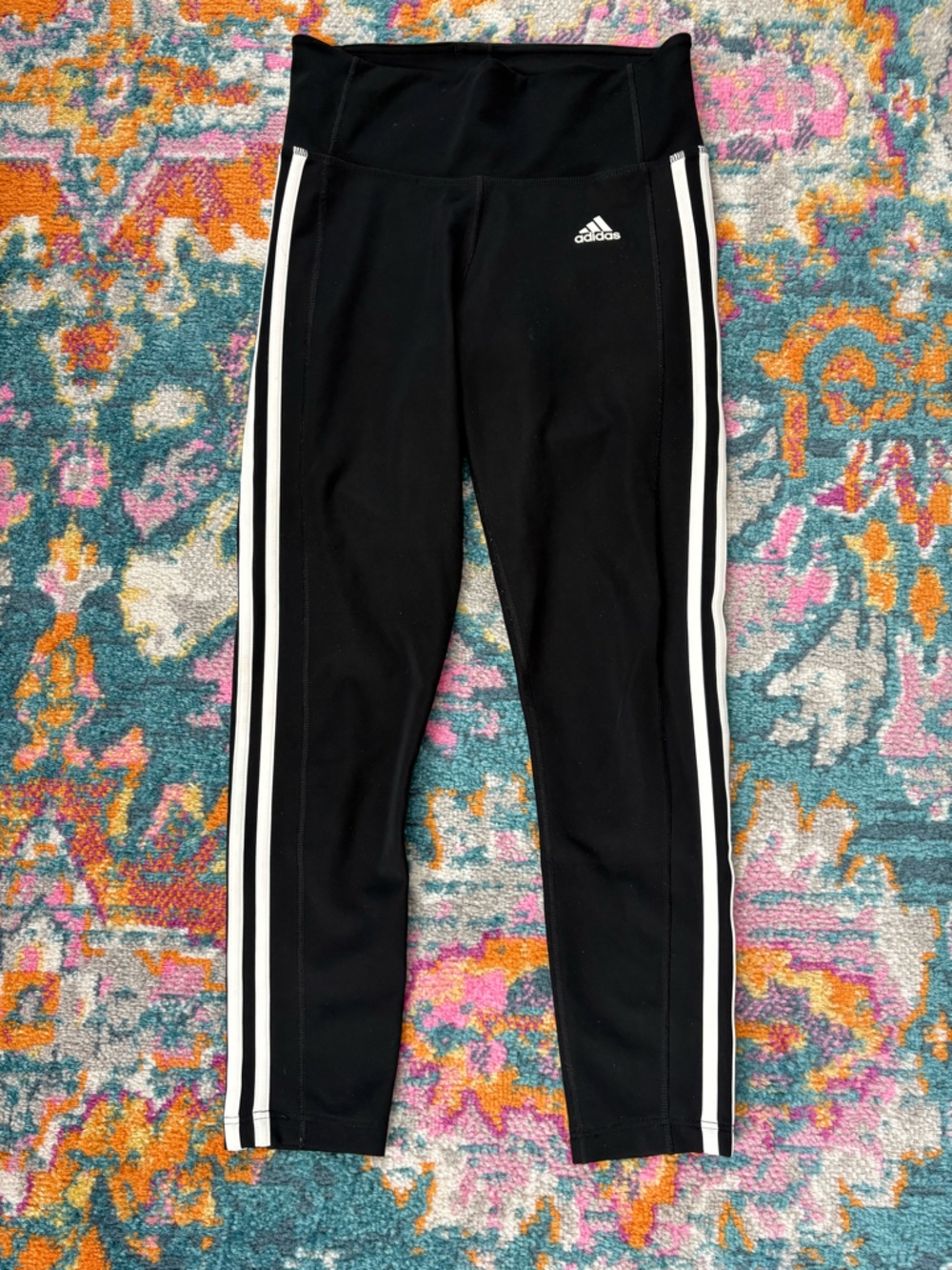 Adidas Black Leggings with White Triple Stripes